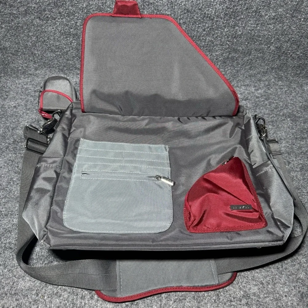 JJ‎ Cole Gray Red Diaper Bag Tote w/ Accessories Shoulder Bag Set Messenger Bag